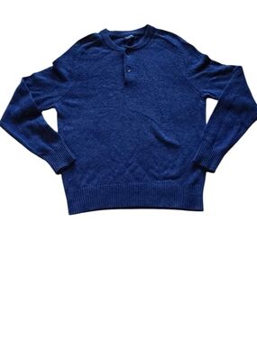 J.Crew Lambswool Blend Henley Sweater Mens S Blue Button Neck Pullover Knit #25
